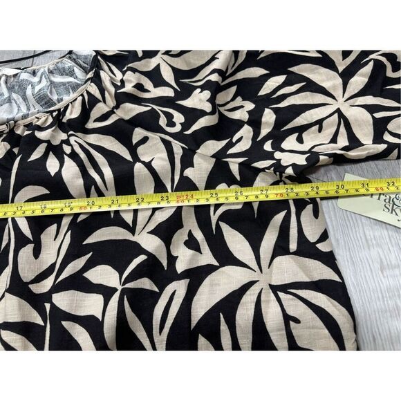 Terra & Sky plus peasant linen black and tan blouse plus size 3X - Picture 10 of 13